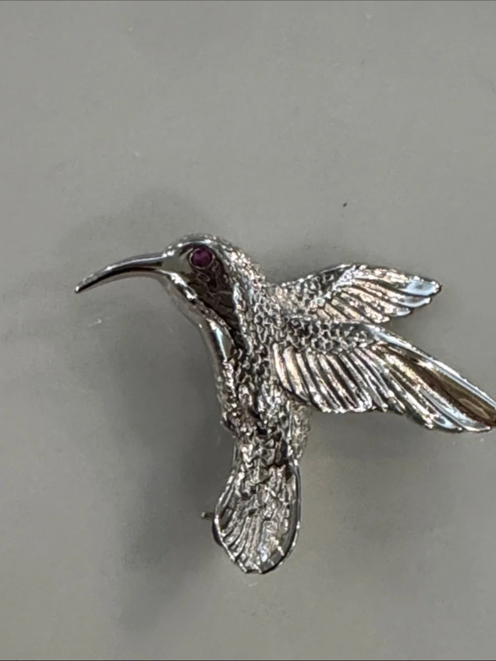 Silver Hummingbird Bird Pin Brooch - Silver Color with stone eye